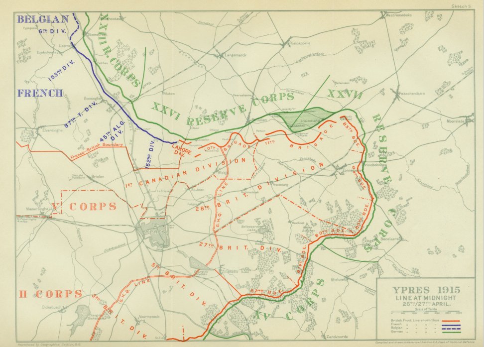 map of Battle of Second Ypres from April 26/27, 1915